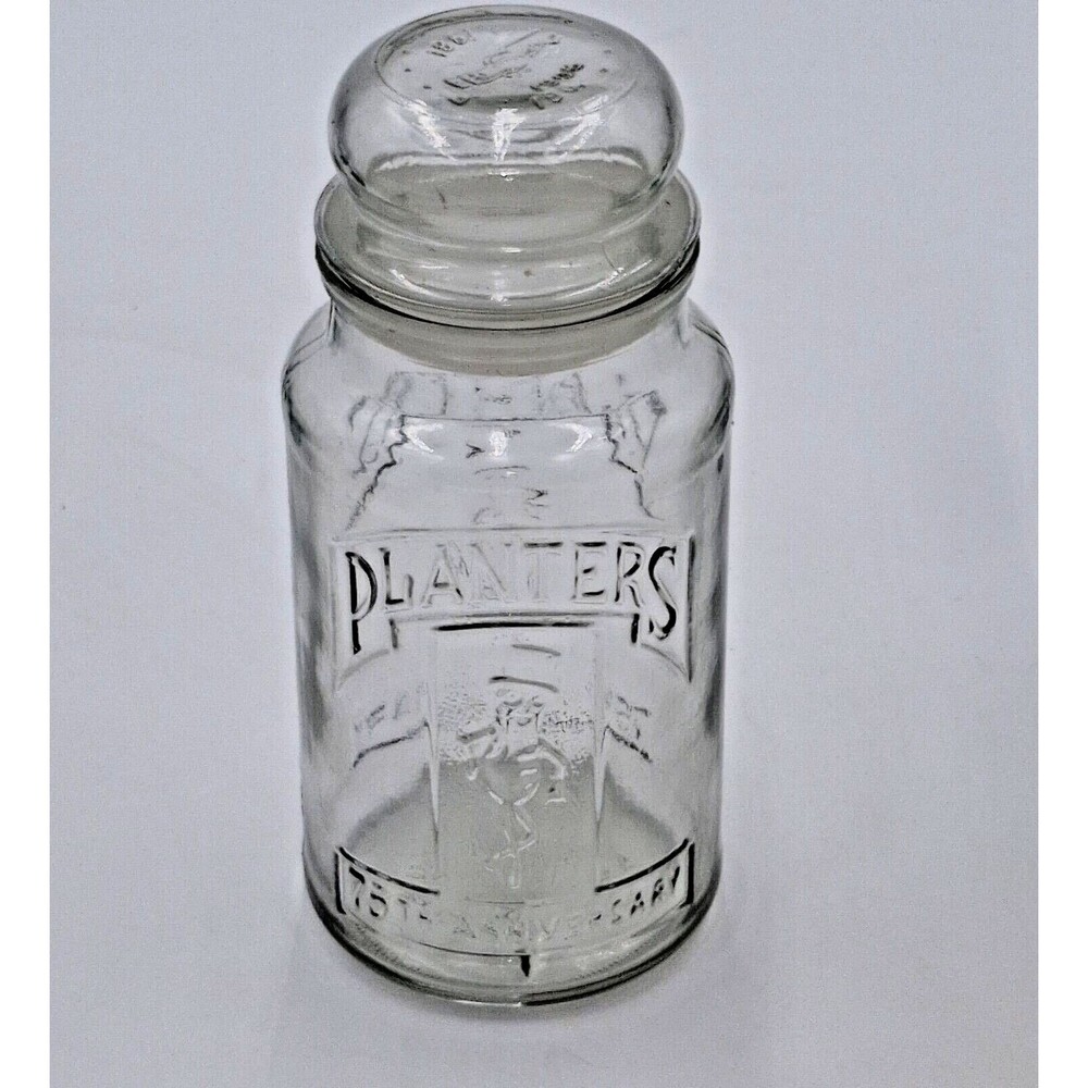 Vintage 1981 75th Anniversary Planters Mr. Peanut Glass Jar with Lid